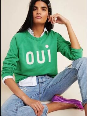 Clare V. Anthropologie Green Oui Sweatshirt XS